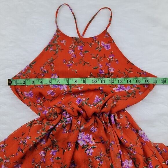 Lush Floral Chiffon Ruffle Tulip Hi Low Hem Maxi Dress Red Lavender Floral Small - Picture 4 of 6